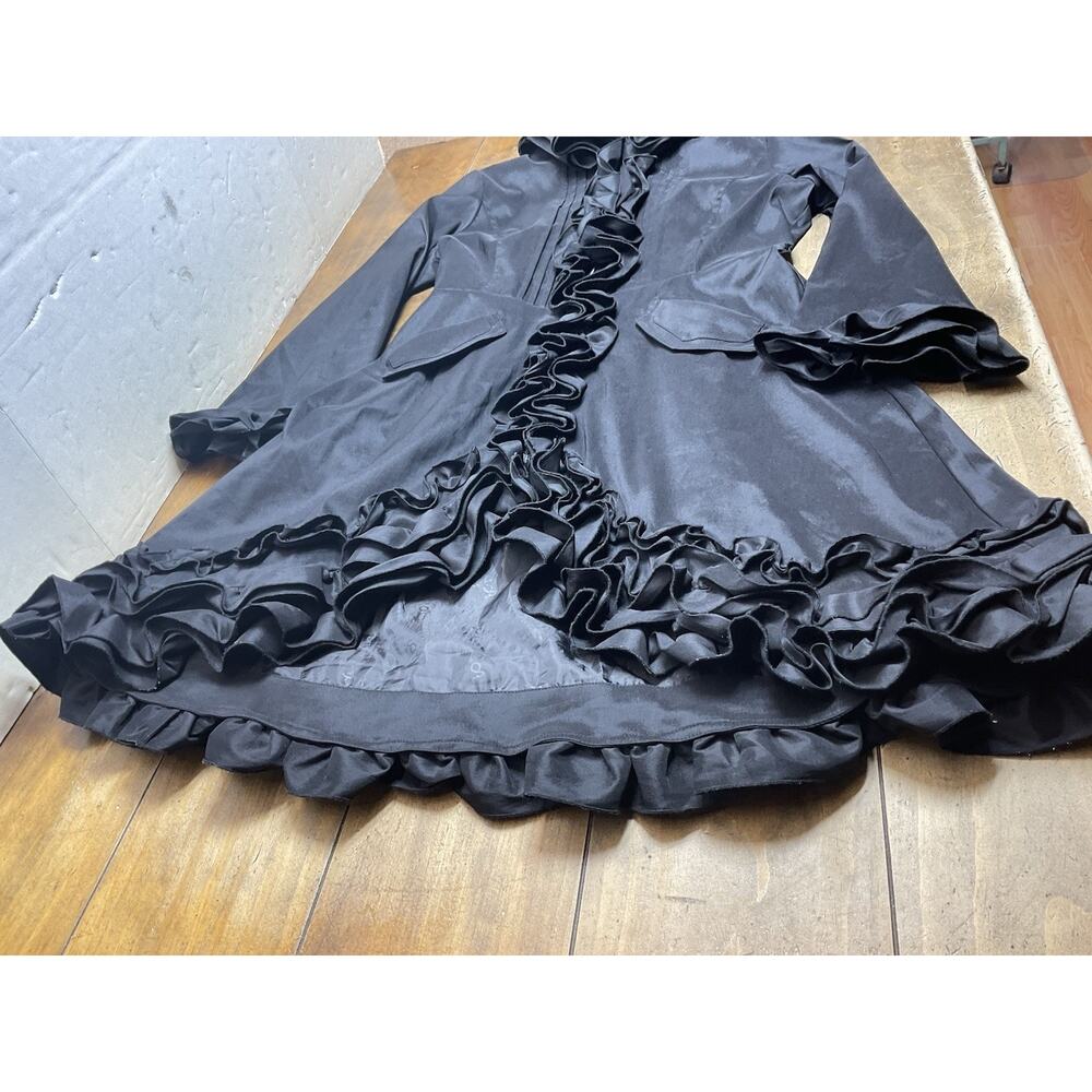 Samuel Dong Bubble Coat Dress Black Medium Ruffle Trench Goth READ - Picture 6 of 16